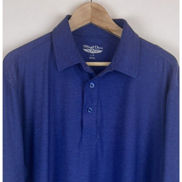 Straight Down Blue Golf Polo Shirt‎ Men's Size L Stretch Performance Wicking - Picture 2 of 7